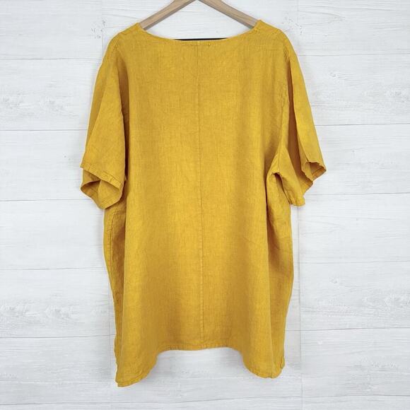 Made In Italy Womens Linen Tunic Top‎ Plus Size 3X Yellow Lagenlook Beach Summer - Picture 5 of 12
